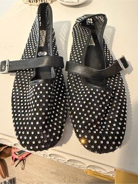 Steve Madden Black Crystal-Studded Mary Jane Flats